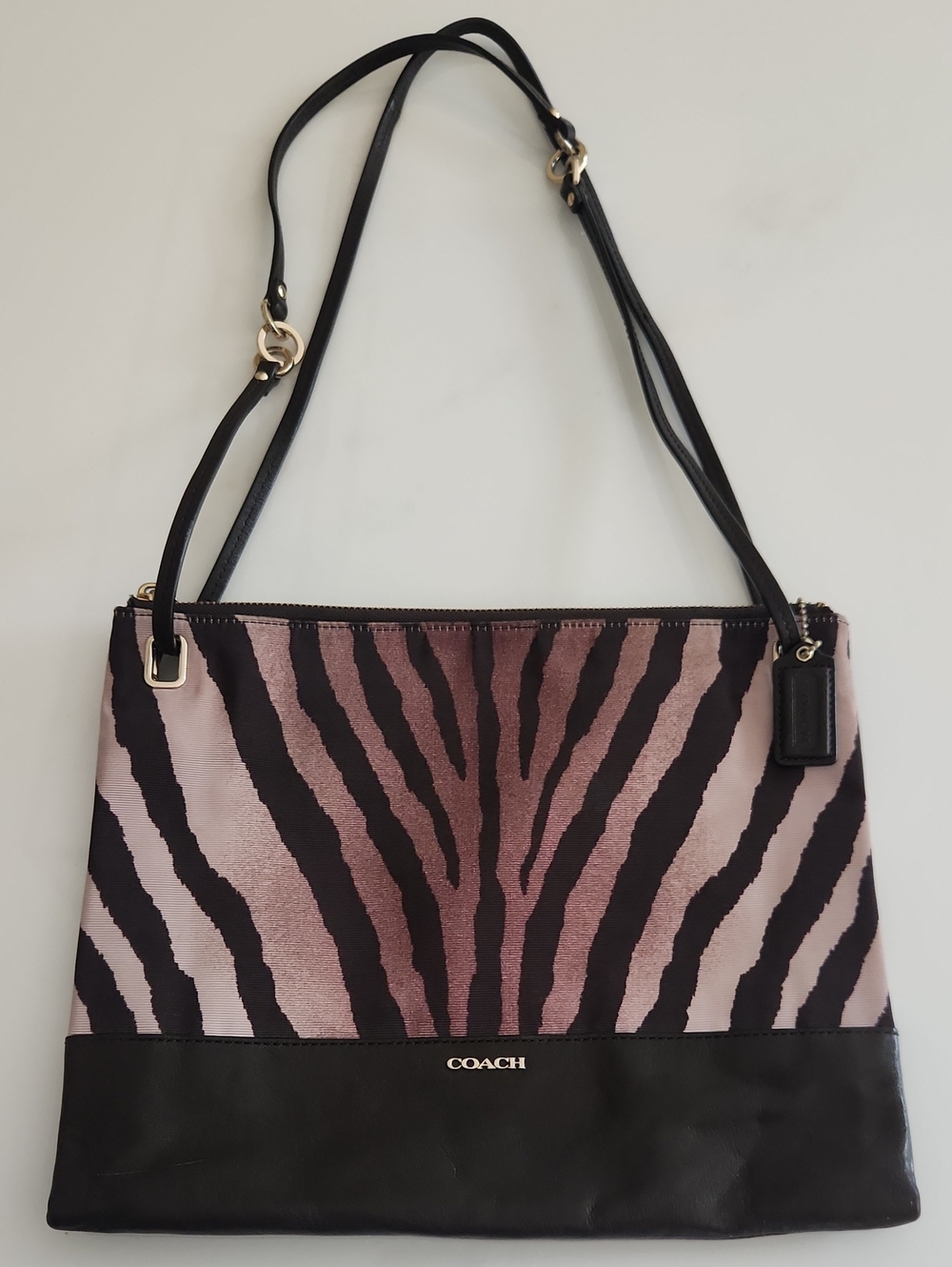 Coach Pink and Black Zebra Print Shoulder Bag